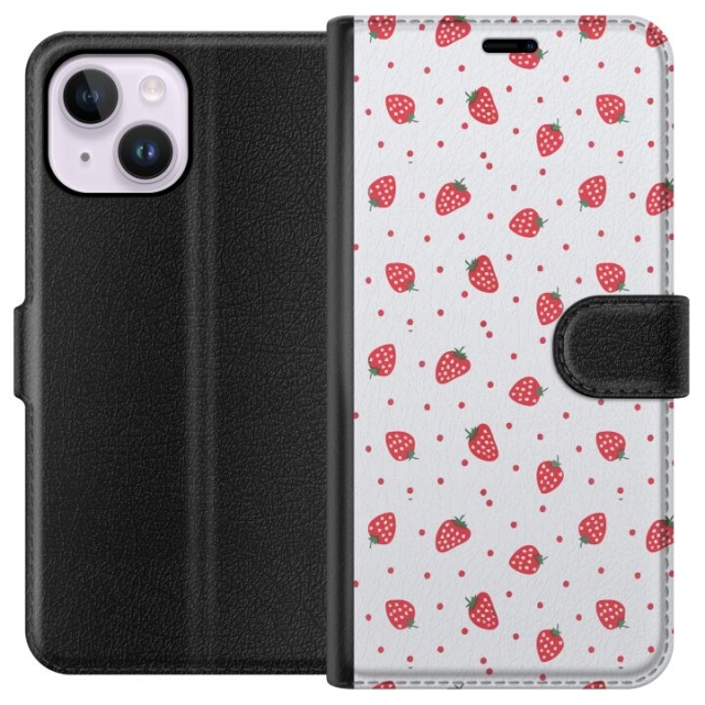 Wallet case for Apple iPhone 15 Plus with Strawberries design