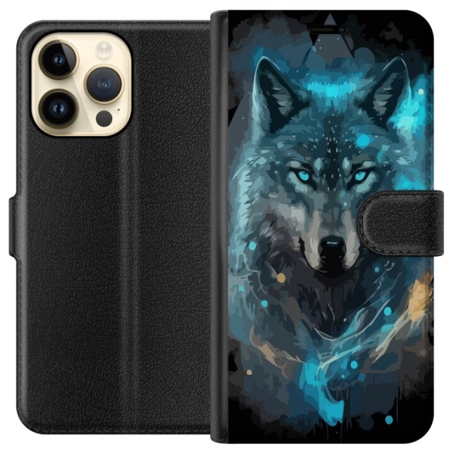 Wallet case for Apple iPhone 15 Pro Max with Wolf design