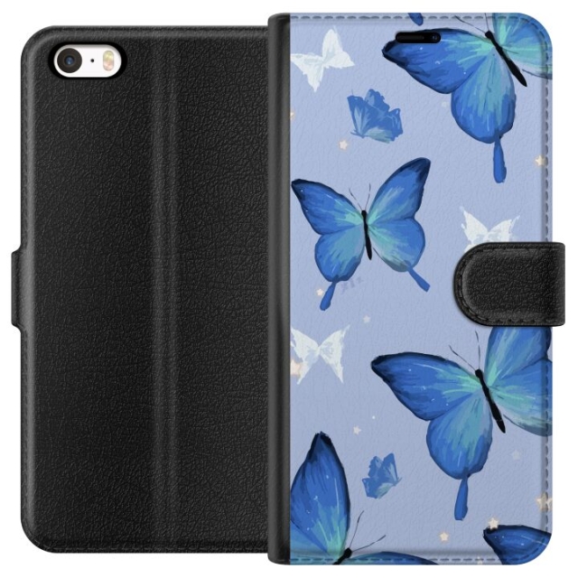 Wallet case for Apple iPhone 5s with Blue butterflies design