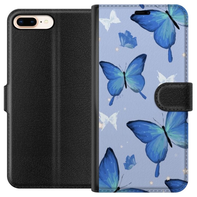 Wallet case for Apple iPhone 7 Plus with Blue butterflies design