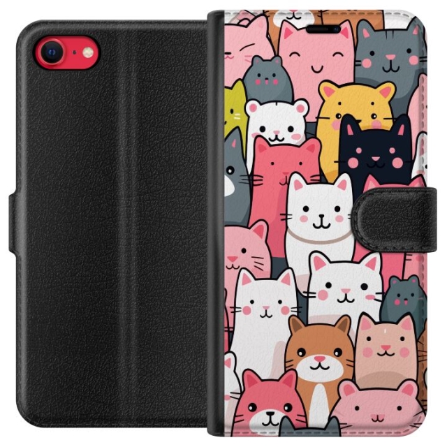 Wallet case for Apple iPhone SE (2020) with Cat pattern design