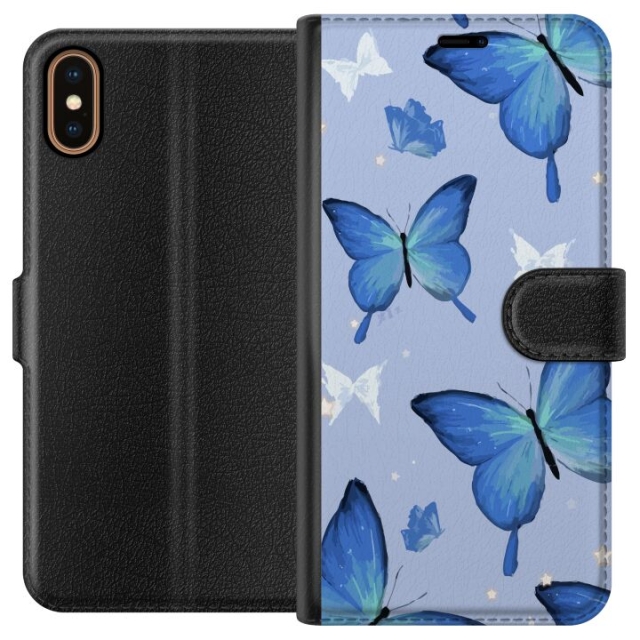 Wallet case for Apple iPhone X with Blue butterflies design