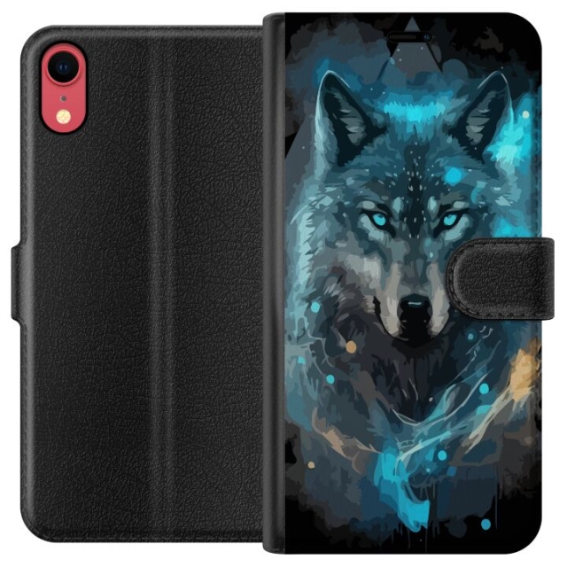 Wallet case for Apple iPhone XR with Wolf design