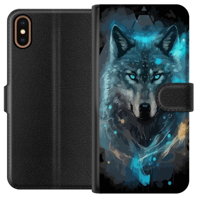 Wallet case for Apple iPhone XS with Wolf design