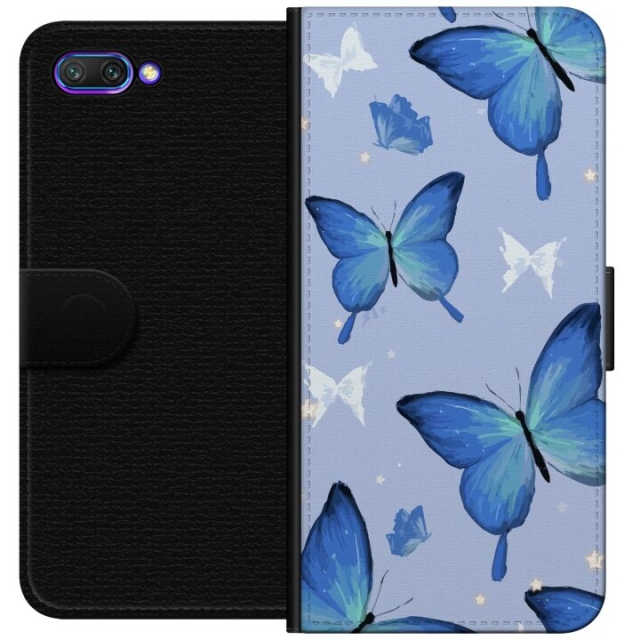 Wallet case for Honor 10 with Blue butterflies design