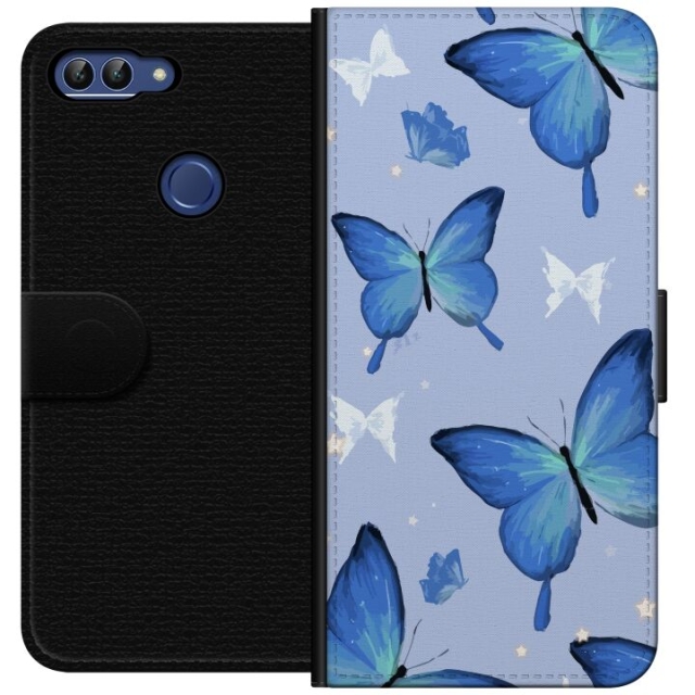 Wallet case for Huawei P smart with Blue butterflies design