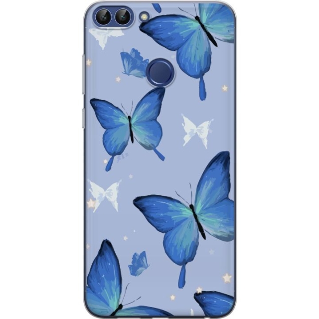 Mobile case for Huawei P smart with Blue butterflies design