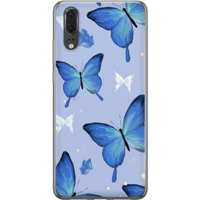 Mobile case for Huawei P20 with Blue butterflies design