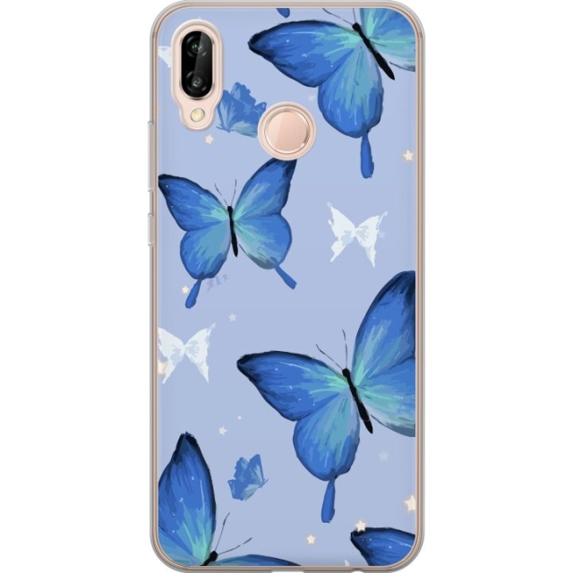 Mobile case for Huawei P20 lite with Blue butterflies design