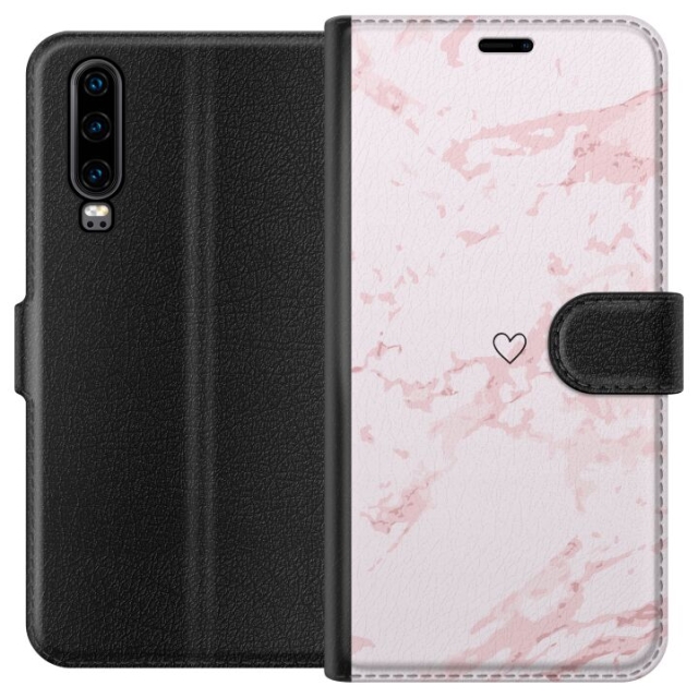 Wallet case for Huawei P30 with Pink Heart design