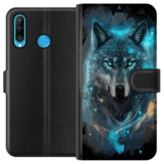 Wallet case for Huawei P30 lite with Wolf design