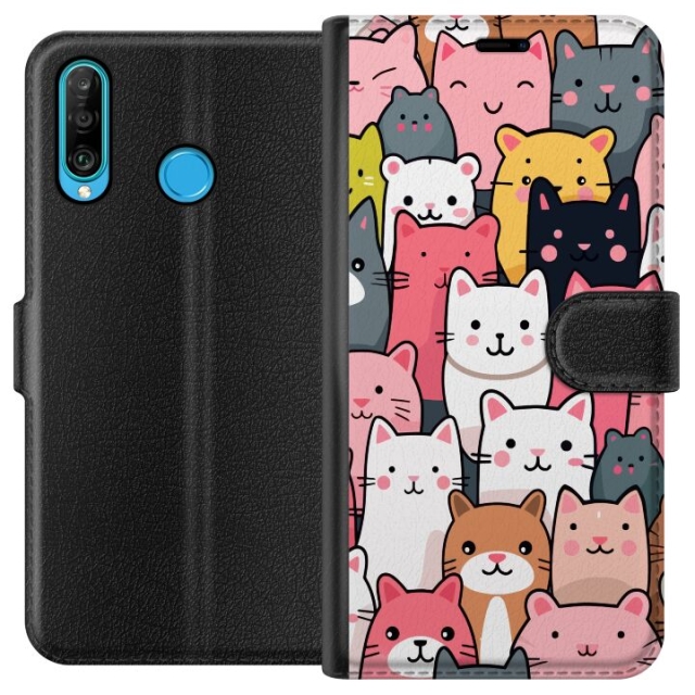 Wallet case for Huawei P30 lite with Cat pattern design
