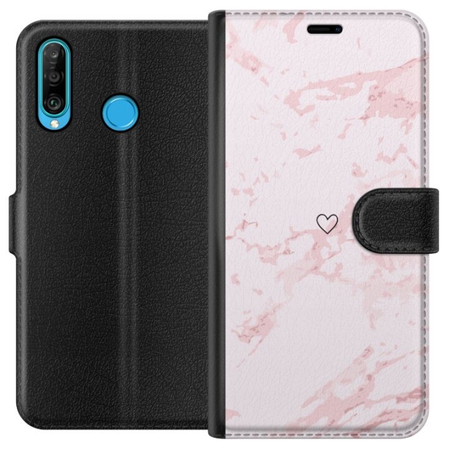 Wallet case for Huawei P30 lite with Pink Heart design
