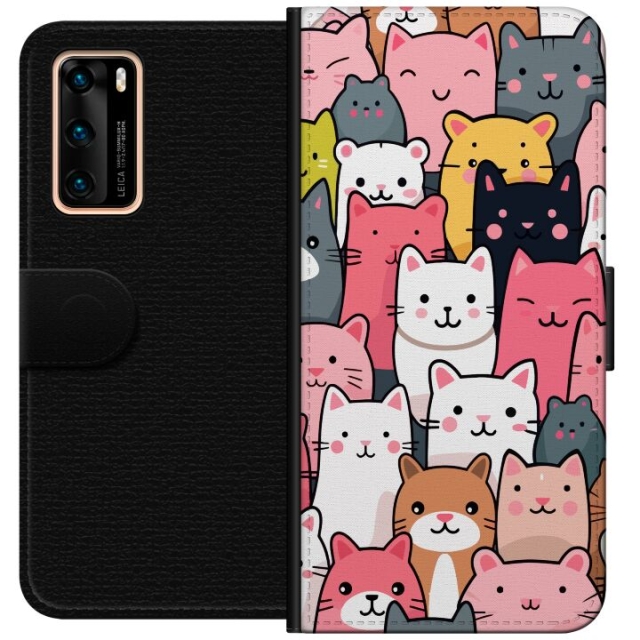Wallet case for Huawei P40 with Cat pattern design