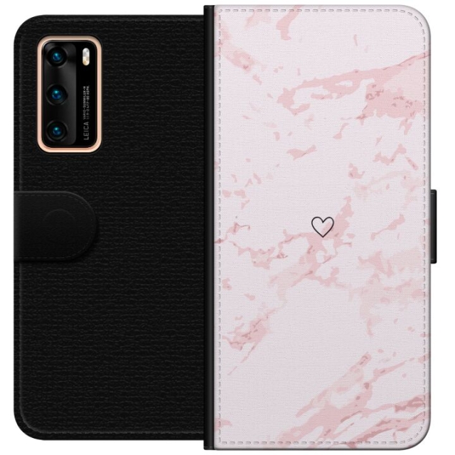 Wallet case for Huawei P40 with Pink Heart design