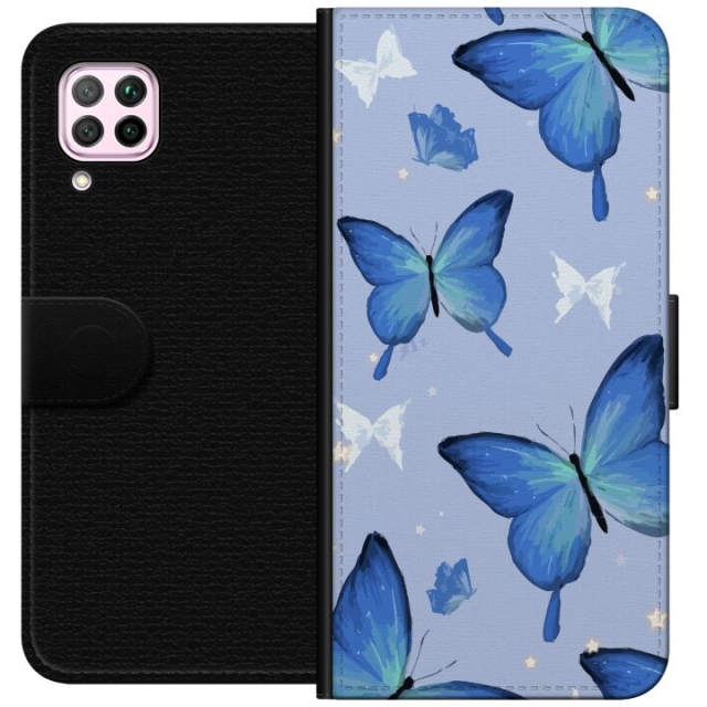Wallet case for Huawei P40 lite with Blue butterflies design