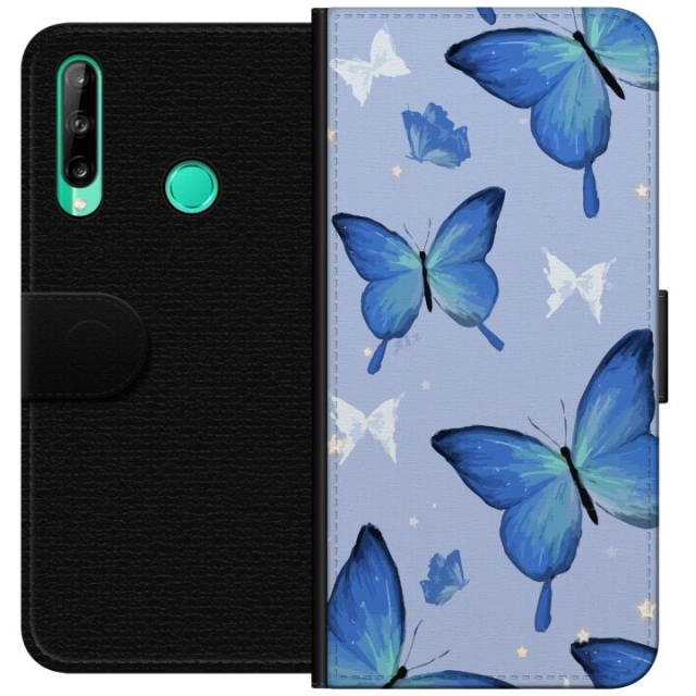 Wallet case for Huawei P40 lite E with Blue butterflies design