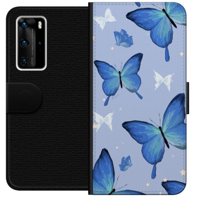 Wallet case for Huawei P40 Pro with Blue butterflies design