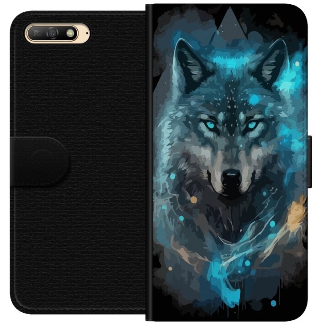 Wallet case for Huawei Y6 (2018) with Wolf design