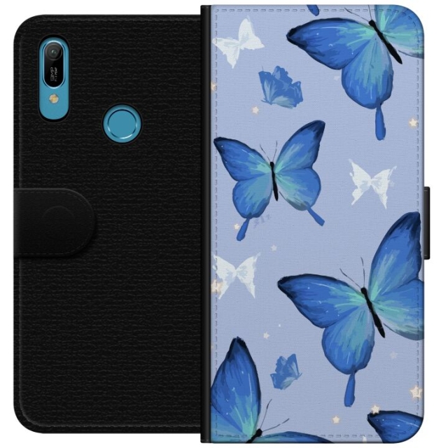 Wallet case for Huawei Y6 (2019) with Blue butterflies design