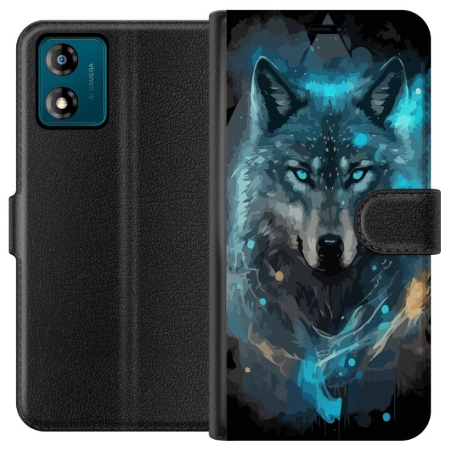 Wallet case for Motorola Moto E13 with Wolf design
