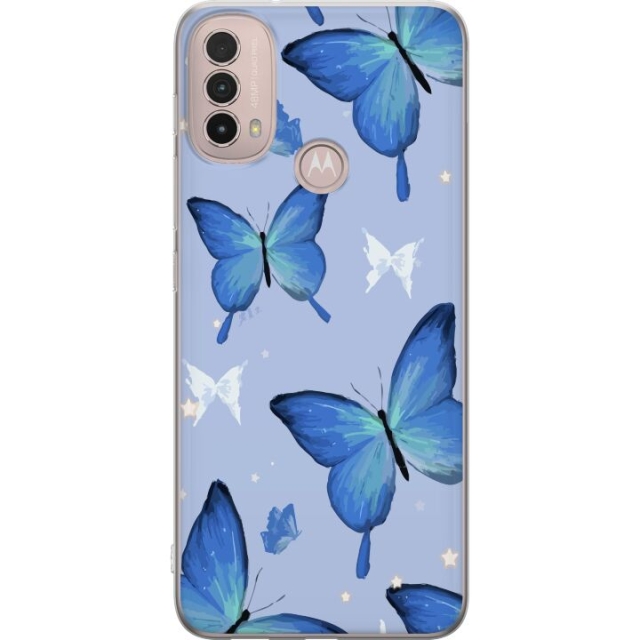 Mobile case for Motorola Moto E40 with Blue butterflies design