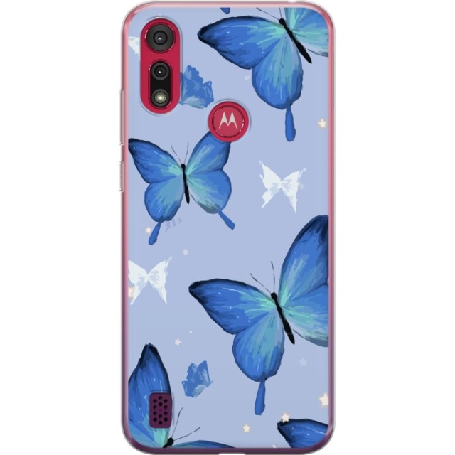 Mobile case for Motorola Moto E6s (2020) with Blue butterflies design