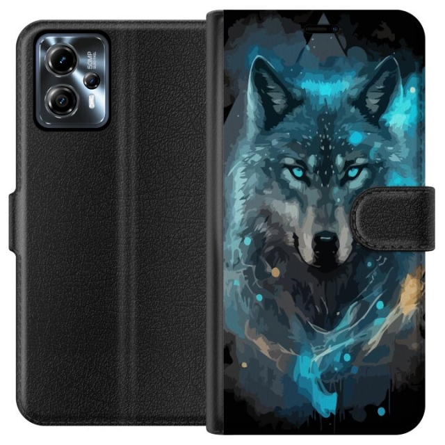Wallet case for Motorola Moto G13 with Wolf design