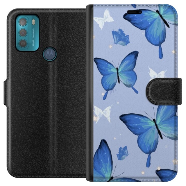 Wallet case for Motorola Moto G50 with Blue butterflies design