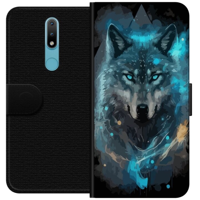 Wallet case for Nokia 2.4 with Wolf design