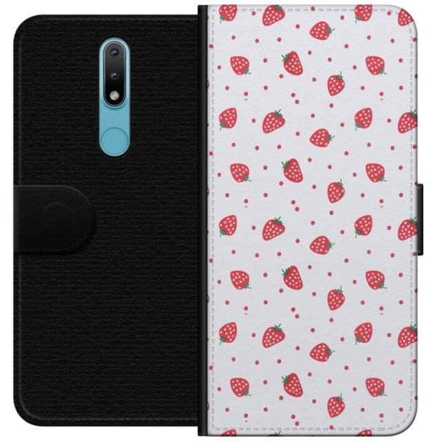 Wallet case for Nokia 2.4 with Strawberries design
