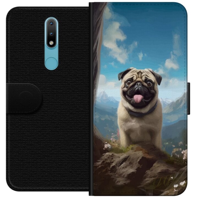 Wallet case for Nokia 2.4 with Happy Dog design