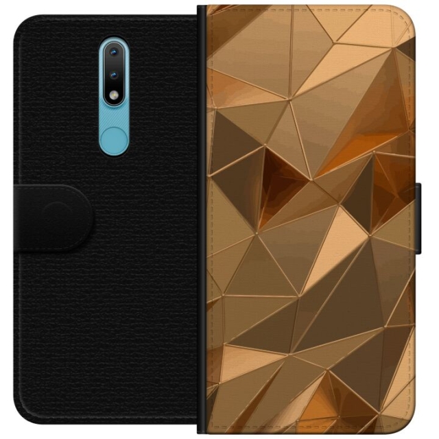 Wallet case for Nokia 2.4 with 3D Gold design