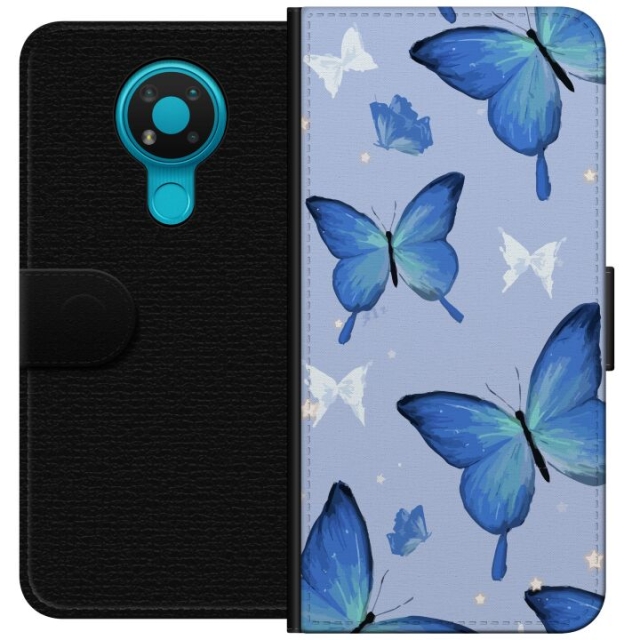 Wallet case for Nokia 3.4 with Blue butterflies design