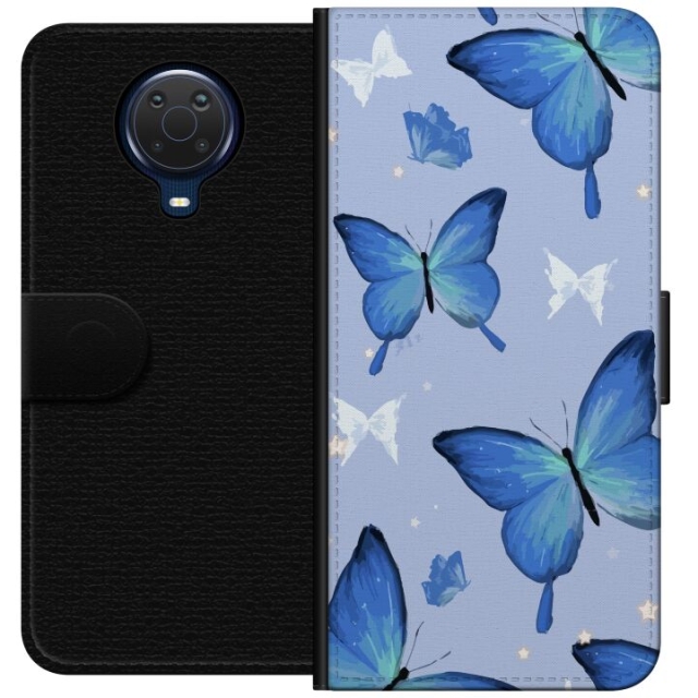 Wallet case for Nokia G20 with Blue butterflies design
