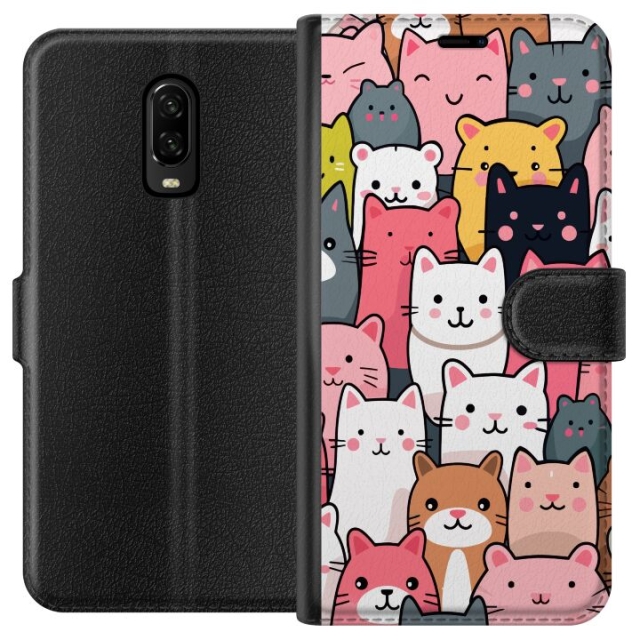 Wallet case for OnePlus 6T with Cat pattern design