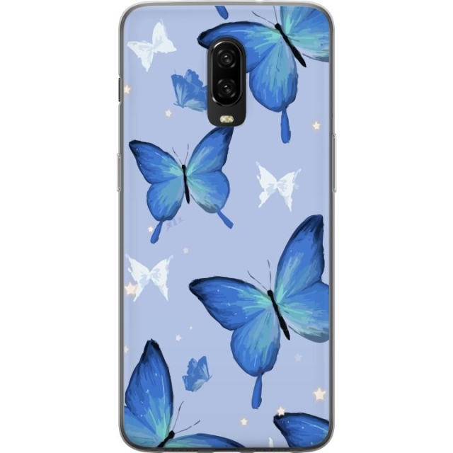 Mobile case for OnePlus 6T with Blue butterflies design