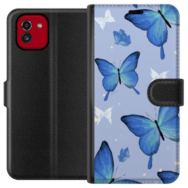 Wallet case for Samsung Galaxy A03 with Blue butterflies design