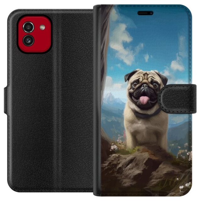 Wallet case for Samsung Galaxy A03 with Happy Dog design