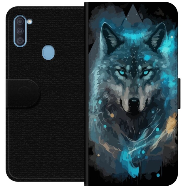 Wallet case for Samsung Galaxy A11 with Wolf design