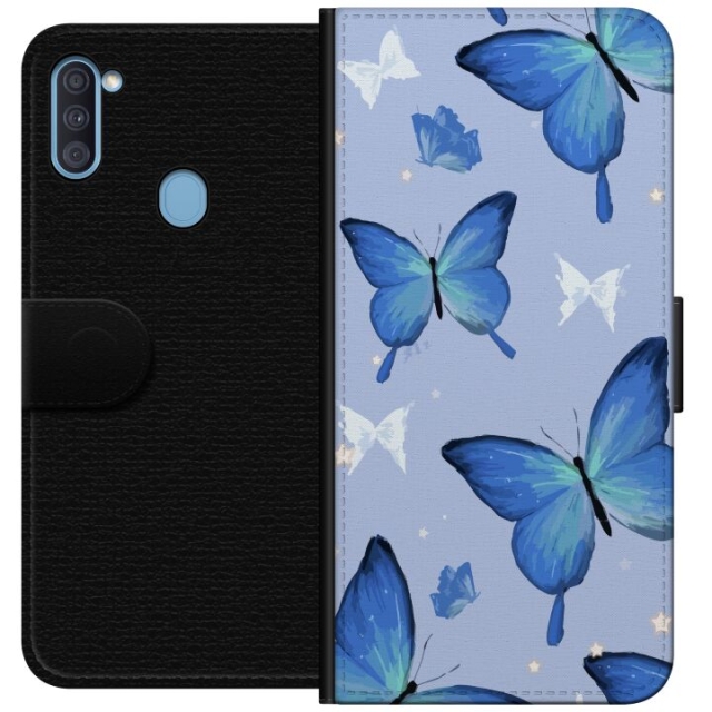 Wallet case for Samsung Galaxy A11 with Blue butterflies design