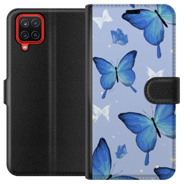 Wallet case for Samsung Galaxy A12 with Blue butterflies design