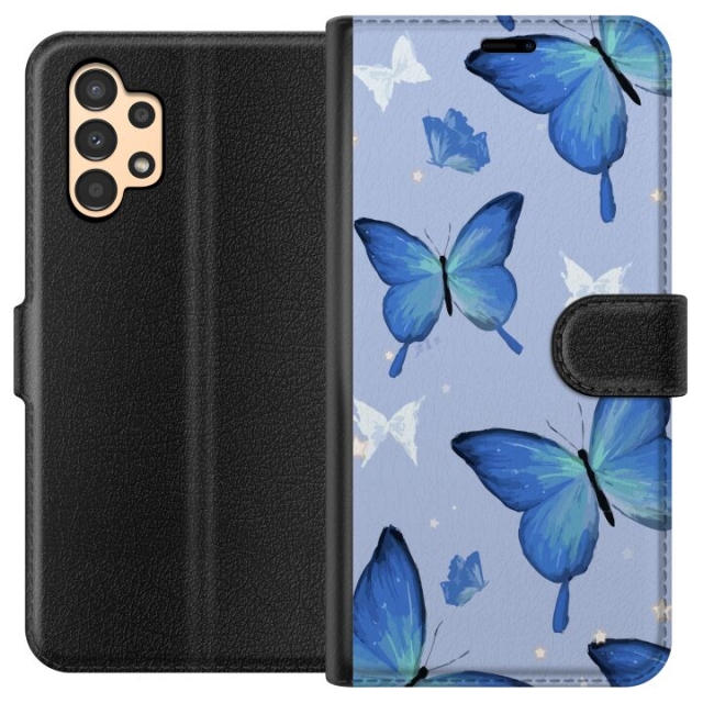 Wallet case for Samsung Galaxy A13 with Blue butterflies design