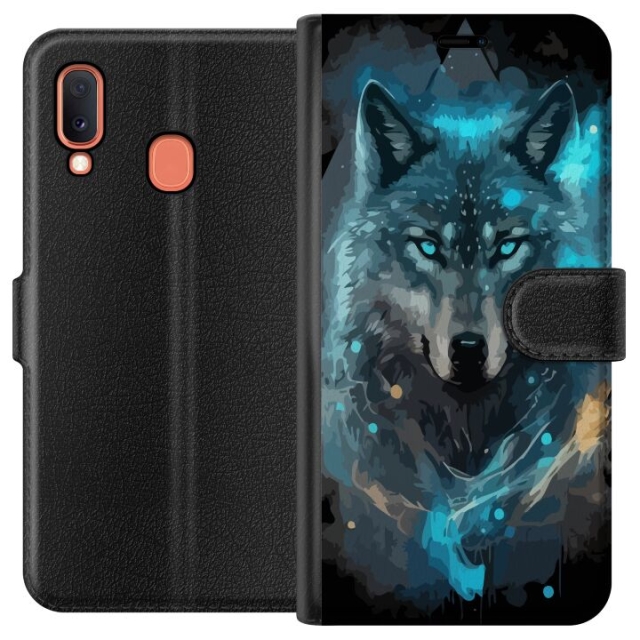 Wallet case for Samsung Galaxy A20e with Wolf design