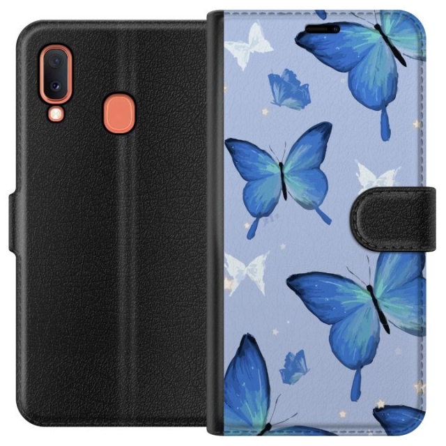 Wallet case for Samsung Galaxy A20e with Blue butterflies design