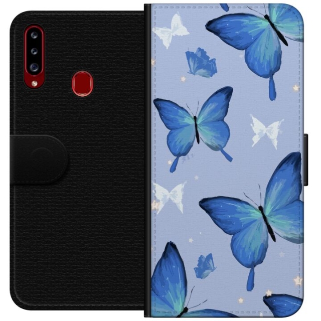 Wallet case for Samsung Galaxy A20s with Blue butterflies design