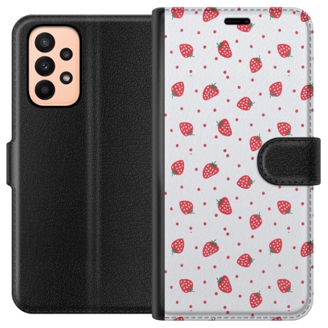 Wallet case for Samsung Galaxy A23 with Strawberries design