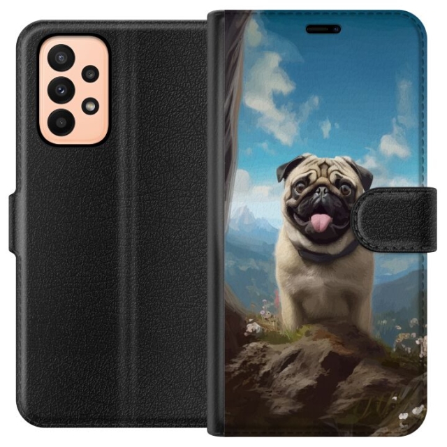 Wallet case for Samsung Galaxy A23 with Happy Dog design