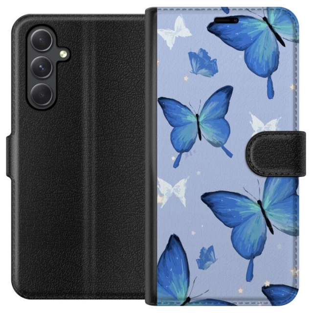 Wallet case for Samsung Galaxy A35 with Blue butterflies design