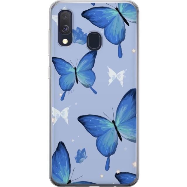 Mobile case for Samsung Galaxy A40 with Blue butterflies design
